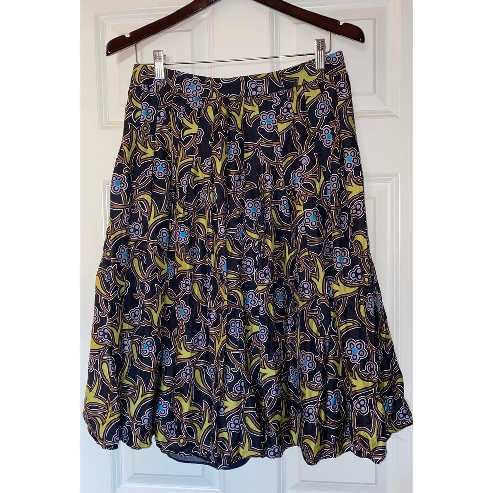 SAKS FIFTH AVENUE Mod Floral Full Pleated Silk Skirt Sz 4 Lined Below Knee
